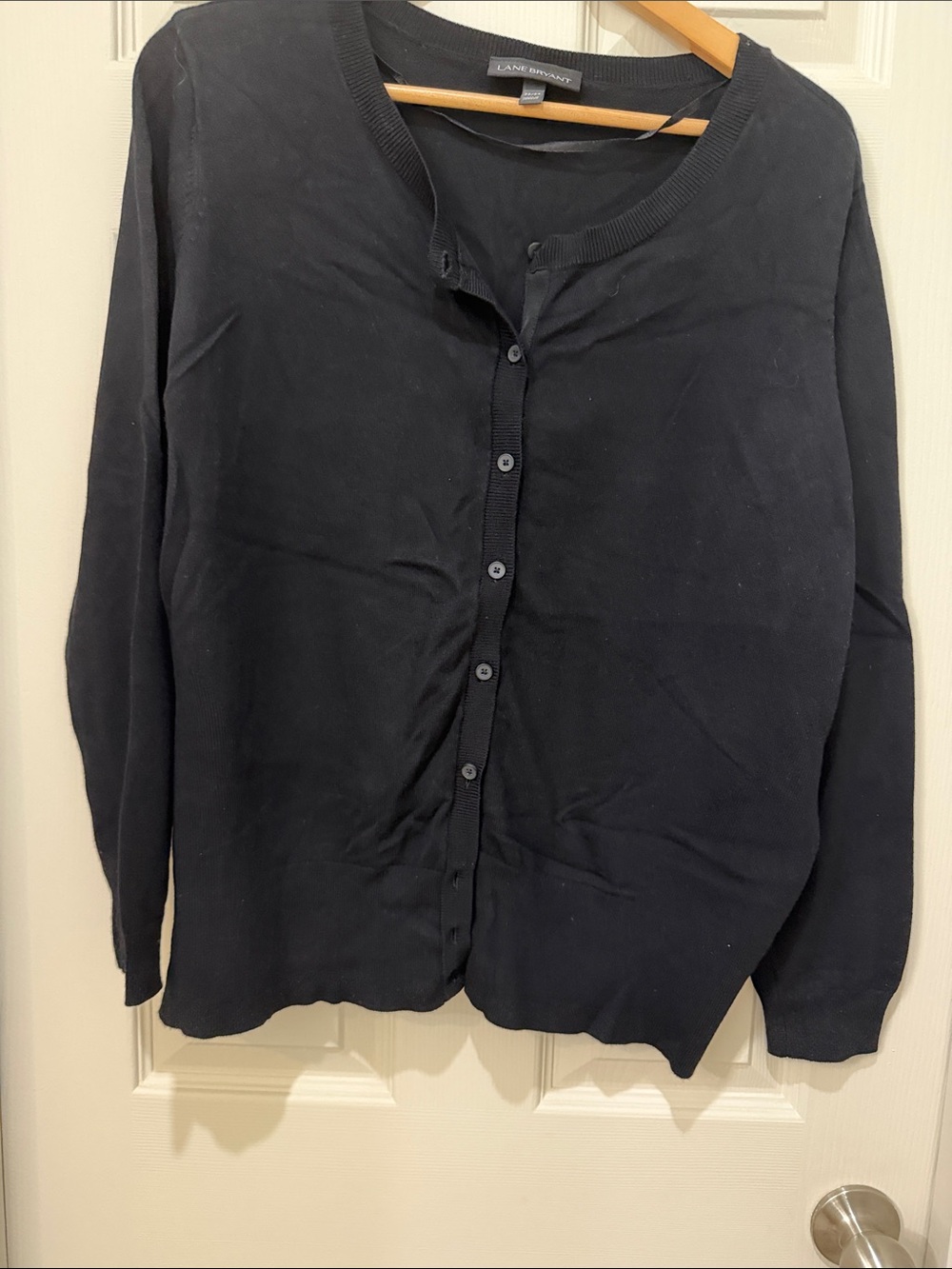 Lane Bryant Black Ribbed Button-Front Cardigan